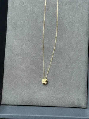 14K Solid Yellow Gold Dainty Natural Diamond Butterfly Pendant Necklace Italian - Image 1 of 4