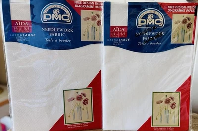 Lot of 2 DMC Aida Needlework Fabric 14 count Extra Large 20" x 30" White (Blanc) - Image 1 of 4