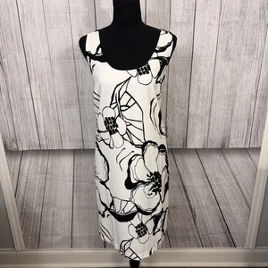 ANN TAYLOR Factory Women's Size 12 White & Black Floral Midi Shift Dress NWT - Picture 1 of 8
