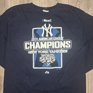 New York Yankees T Shirt Herren Gr. L Blau World Series 2009 Langarm MLB NYY - Bild 1 von 5