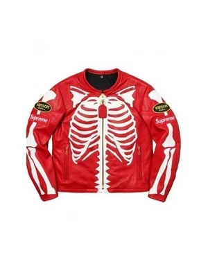 Hombres Supreme Vanson Negro Y Rojo Motociclista Ropa de Calle Halloween Chaqueta de Cuero Real Foto 1 de 4