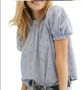 NEW Free People Letters to Juliet Top Waterlilly Blue Eyelet Medium Back Tie - Picture 1 of 8