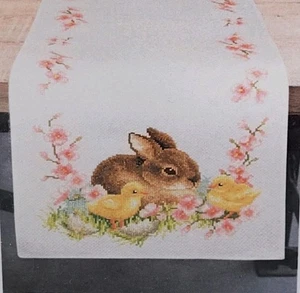 Vervaco Counted Cross Stitch Table Runner Tablecloth Baby Chicks Bunnies 12"x33" - Picture 1 of 4