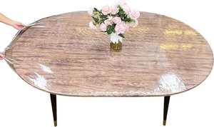 Clear Vinyl Oval Fitted Tablecloth Elastic 68" x 48" (Oval), - Picture 1 of 6