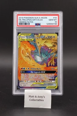 2019 Pokemon Sun & Moon Moltres Zapdos Articuno GX Hidden Fates 44/68 PSA 10 - Image 1 of 2