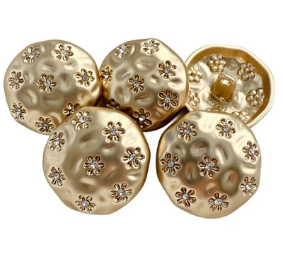 5PC Gold Rhinestone Flower Metal Shank Buttons Cardigan Sewing Buttons 23mm - Image 1 of 4