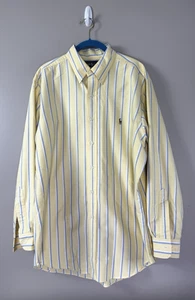 Ralph Lauren Mens 16.5 32/33 Butter Yellow Blue Striped Dress Shirt Classic Fit - Picture 1 of 9