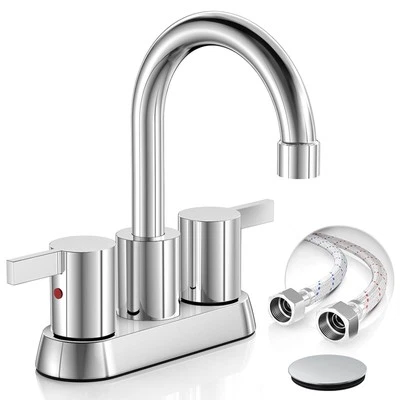 Chrome Bathroom Sink Faucet 3 Holes 4in Centerset Basin Vanity Mixer with Drain - Image 1 of 4