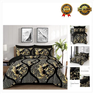 Juego de cama suave ligero de 7 piezas negro dorado - California King Luxury Comfort Foto 1 de 4