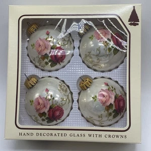 Christmas by Krebs Hand Decorated Glass Ornaments Glitter & Roses Multi Color~4 - Picture 1 of 7