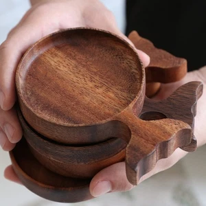 Wooden Sauce Dish 2pcs for Dipping Sauces Appetizer Bowl Home Use - Picture 1 of 12