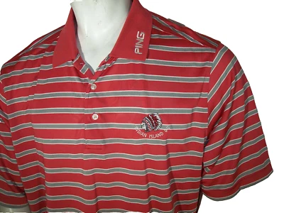 Camisa Polo/Golf Ping XL Salmón Rayas Poli Isla India y Cuello Ping Logotipos Foto 1 de 4