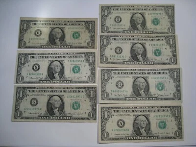 ERROR Notes: 7 Off-Center FRN notes 1969 to 1988 Circulated. #29 - Image 1 of 4