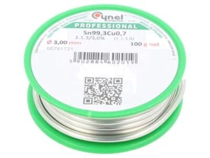 SN99C-3.0/0.1 Lötdraht Sn99,3Cu0,7 3 mm 100g bleifrei Verpackung: Spule 3% CYNEL - Picture 1 of 1
