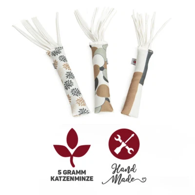 CANADIANCAT COMPANY Katzen Spielrolle mit Lederstreifen | Katzenspielzeug + Fransen | 5g Katzenminze