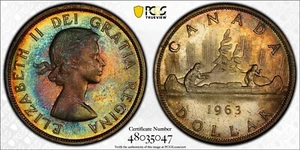 1963 PCGS MS63 Canada Silver Dollar S$1 - Vibrant 🌈 Toning - Picture 1 of 6