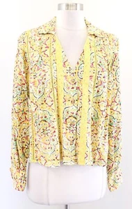 Pilcro Anthropologie Yellow Pintuck Peasant Blouse Top Size S Button Front Lace - Picture 1 of 9