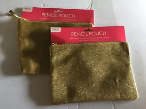 NEW Lot of 2 Mead Gold Glitter Pencil/Pen Pouch/Case/Bag | School Supplies - Picture 1 of 10