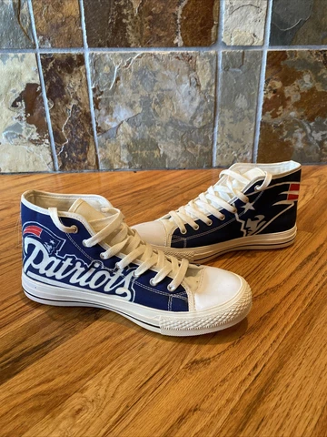 NFL Patriots High Top Big Logo Converse Style Canvas Shoes Mens 8 Womens 9 Cover