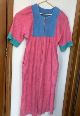 VTG Stan Herman Robe Womens 1/2 Zip Pink, Blue, Green Chenille Cotton Size M? - Image 1 of 4