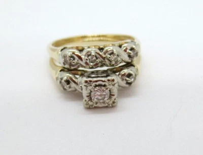 STUNNING 14K 2TONE ROUND DIAMOND BRIDAL SET .10 tcw SZ 6  G125805-2  4.49 grams - Image 1 of 4