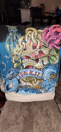 VERSACE Ed Hardy ""Life Kill"" Giacca con cappuccio uomo XL grande strass blu
