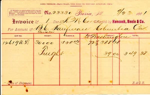 1881 SHIPPING RECEIPT - HANCOCK BEELS & CO - PEORIA ILL. 535 BUSHELS - 30,000 LB - Imagen 1 de 1