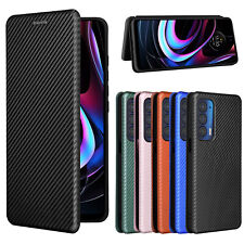 For Motorola Moto EDGE 5G UW 2021 Carbon Fiber Stand Leather Wallet Case Cover