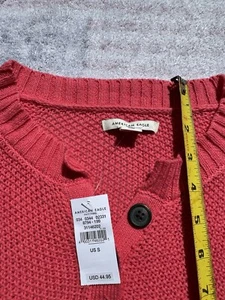 New!!! American Eagle,Red stretch sweater Small Waffle Button Top - Picture 1 of 4