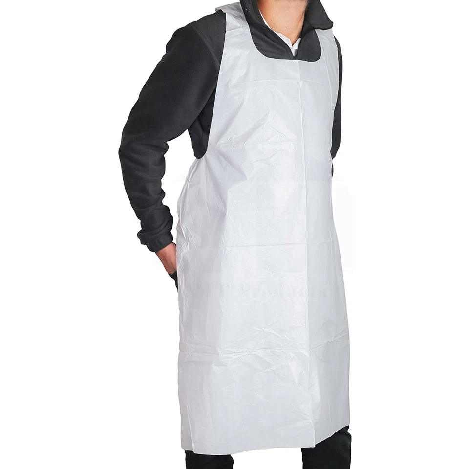 MT Products Disposable White Heavy Weight Plastic Apron 46" x 28" - Pack of 500 - Image 1 of 4