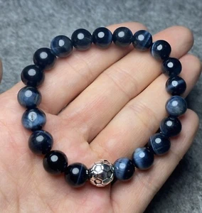 8.7mm Natural Blue Tiger Eye GemStone Beads Man Cool Bracelet Handmade - Bild 1 von 3