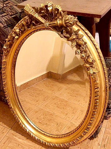 Antique/Vintage French Louis XVI Rococo Style Gilt Gesso/Wood Oval Mirror ~ Gold Cover