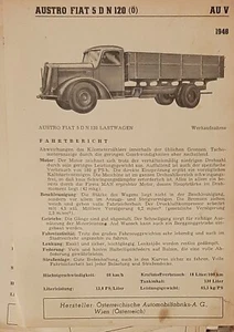 Austro Fiat 5 D N 120 1948 Datenblatt Typenblatt original * - Picture 1 of 1