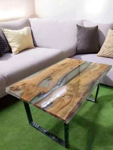Clear Epoxy Resin Center Sofa Dining Table Wooden Live Edge Conference Decors - Picture 1 of 10