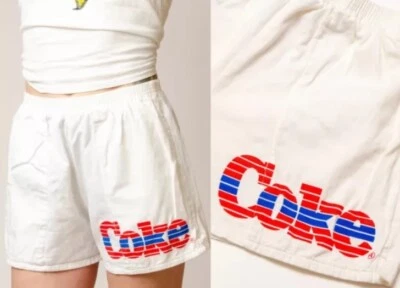 Pantalones Cortos Atléticos Vintage Retro Coca-Cola Algodón Blanco Foto 1 de 4
