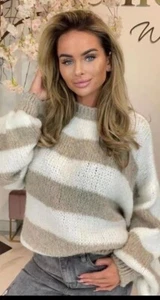 NEW BILLI OVERSIZED STRIPED CREW NECK SOFT JUMPER SWEATER TOP UK 12 - 16 - Picture 1 of 8
