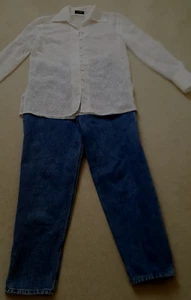 Taifun, Viventy/Hose (Jeanshose), Longbluse mit Stickerei, 40, weiß, blau - Bild 1 von 6