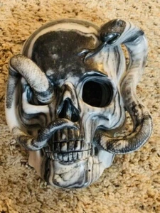 Zebro Marble 7”x5.5” High Quality Carved Wall Hanging Skull With Snake *AMAZING* - Picture 1 of 6