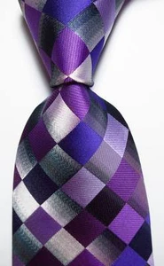 New Classic Checks Purple Gray Black JACQUARD WOVEN Silk Men's Tie Necktie - Picture 1 of 2