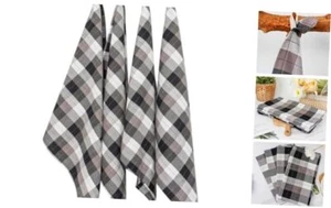 Kitchen Towels Set of 4, Cotton Linen Plaid Dish Towels 23.6 x 26.7 Inches, - Picture 1 of 8