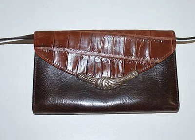 Cartera monedero de cuero Brighton con correa cruzada ranuras para tarjetas de identificación negra Brn Foto 1 de 4