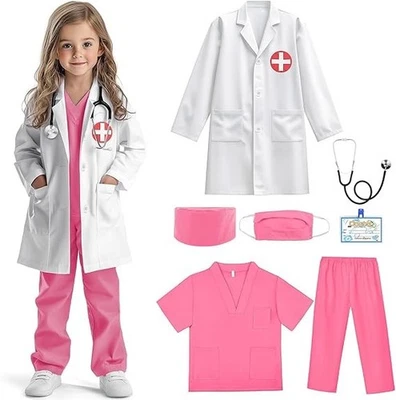 Disfraz de médico para niña - Exfoliantes para niños con abrigo de laboratorio y bolsa de transporte, vestido de médico... Foto 1 de 4