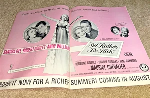 June 1964 MOTION PICTURE DAILY I'D RATHER BE RICH Sandra Dee / Robert Goulet AD - Picture 1 of 9