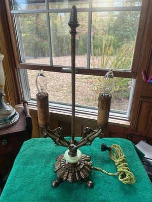 Reclaimed Art Deco Double Candle, Akro Agate, Uranium Glow, Table Lamp Free S/H - Image 1 of 4