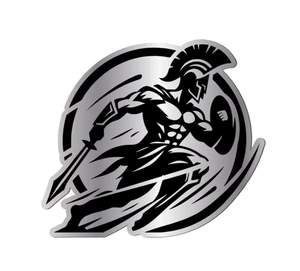 Custom Spartan in Attack pose Engraved Car Badge Acrylic Emblem BRUSHED SILVER - Bild 1 von 4