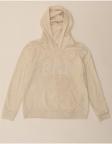 OFF WHITE Felpa con cappuccio GAP donna grafica UK 14 media bianco sporco cotone AK02