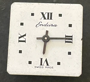 Vintage Endura Mid-Size Watch Movement Running White Dial Square 1j Swiss - Bild 1 von 2