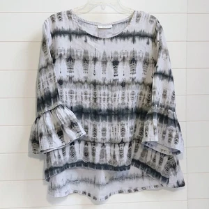 Bryn Walker 100% Linen Fran Top Size Large Bell Sleeve Hi-Lo Hem Tie Dye - Picture 1 of 9