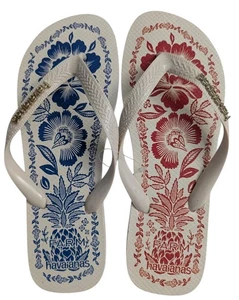 Farm Rio x Havaianas sandals Asymmetric floral design Blue Red 11/12 W 9/10 M - Picture 1 of 9