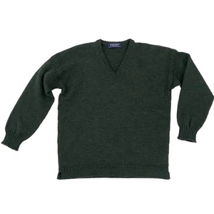 Guernsey Woollens Jumper Mens XL Green Fisherman Heavy 100% Wool Breton V Neck - Picture 1 of 10